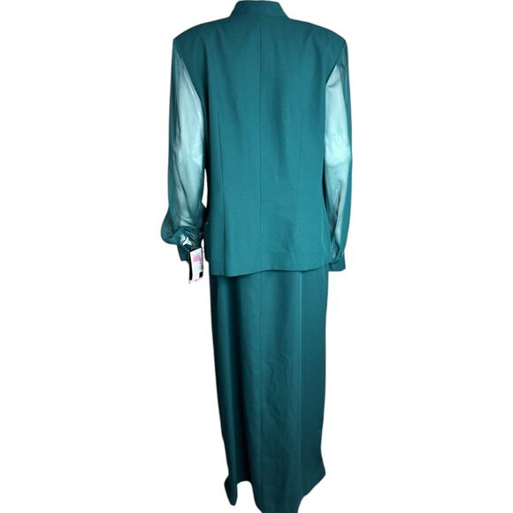 J.R. Nites by Caliendo Green 2-Piece Evening Dress and Jacket Size 14 Sheer NWT - Picture 9 of 16